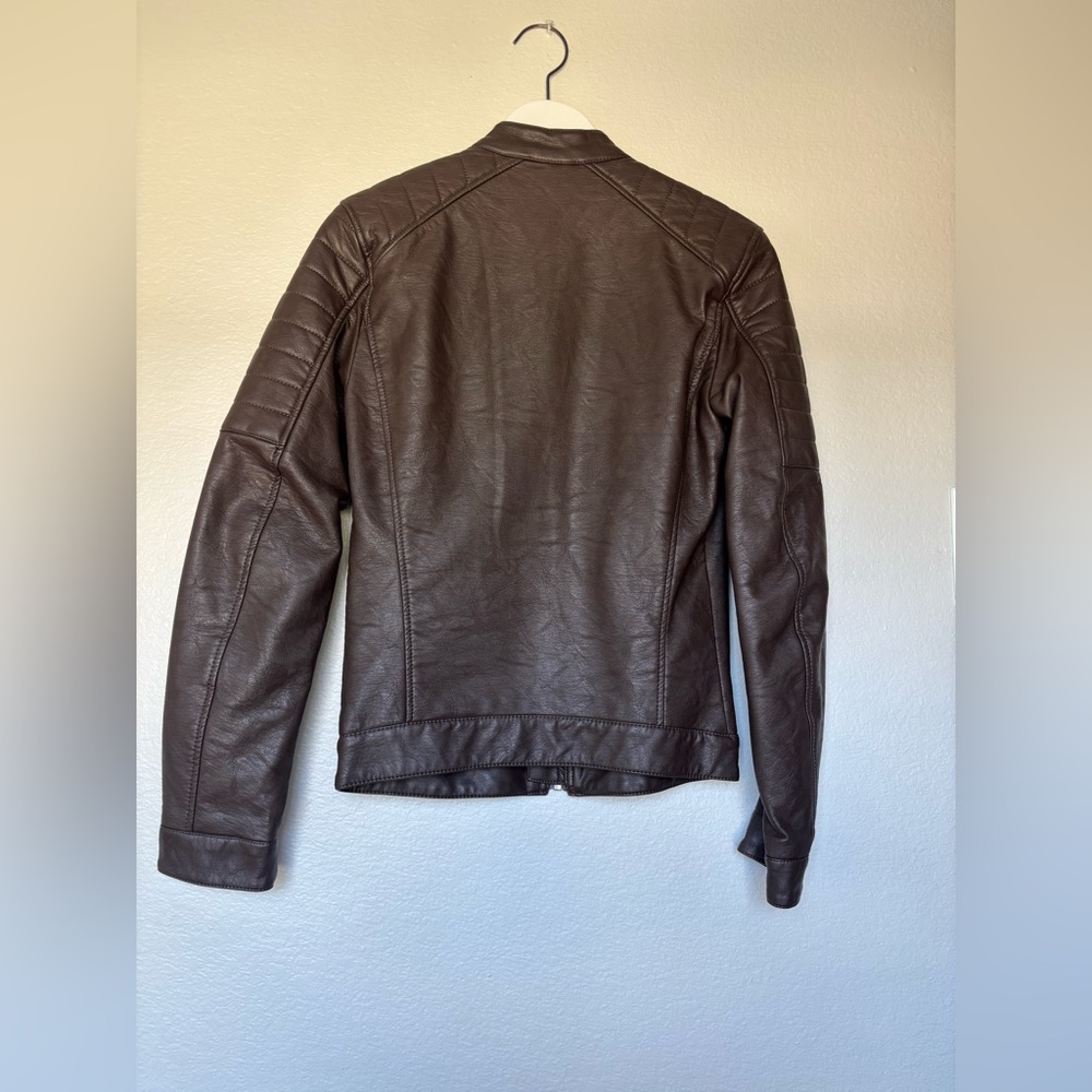 H&M Men's Dark Brown Leather Jacket - Picture 2 of 14